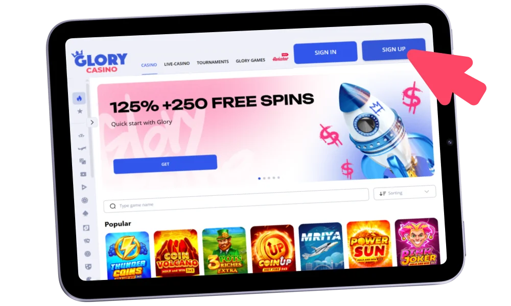 Initiate Registration for Glory Casino website