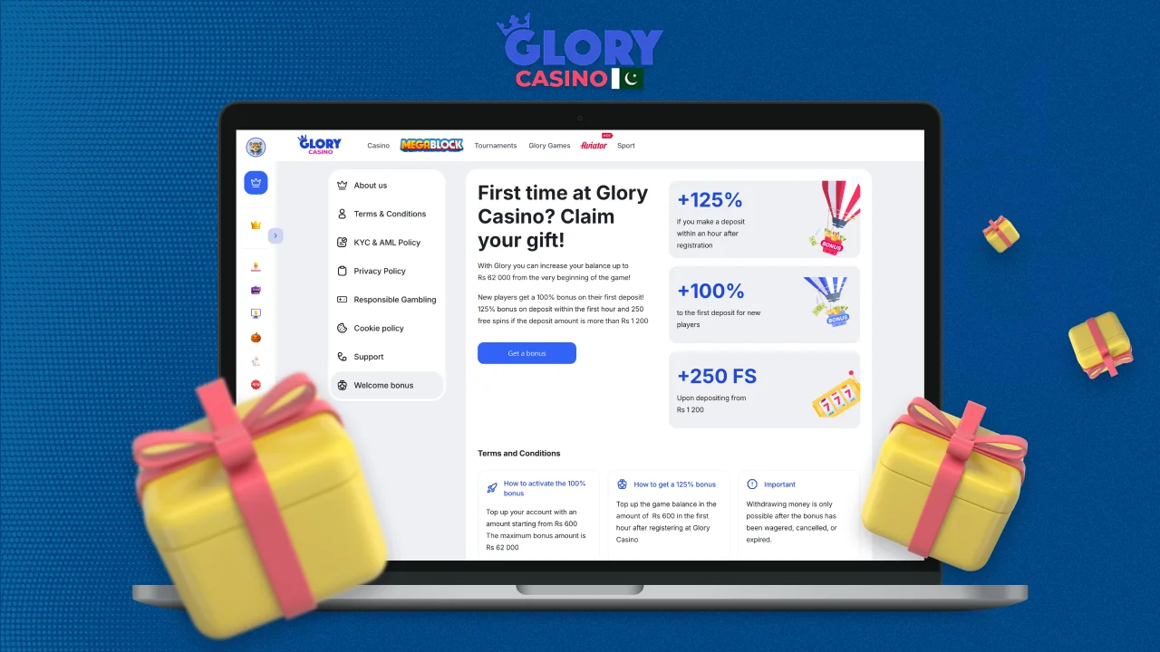 Glory Casino Welcome Reward for Pakistani Players